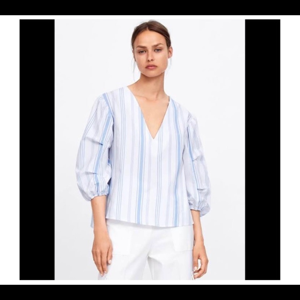 Zara balloon sleeve cotton top SMALL